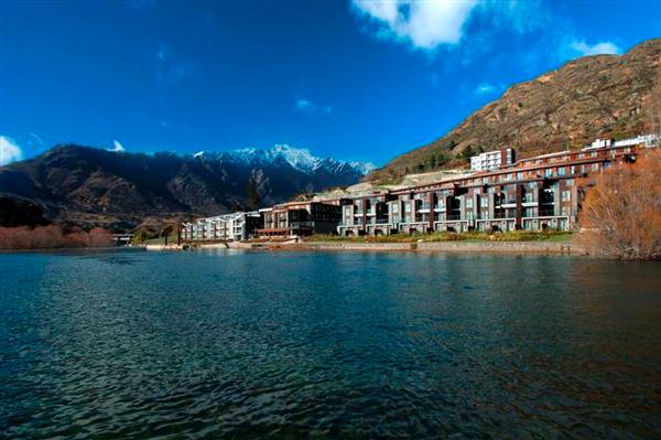 Kawarau Village and Remarkables from Lake Wakatipu 